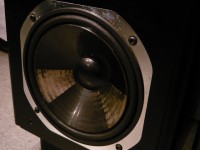 NS-1000M とは違い、樹脂製振動版が採用されています。片方の製品のウーファーユニットの横のキャビネット部に打痕らしきダメージがあります。